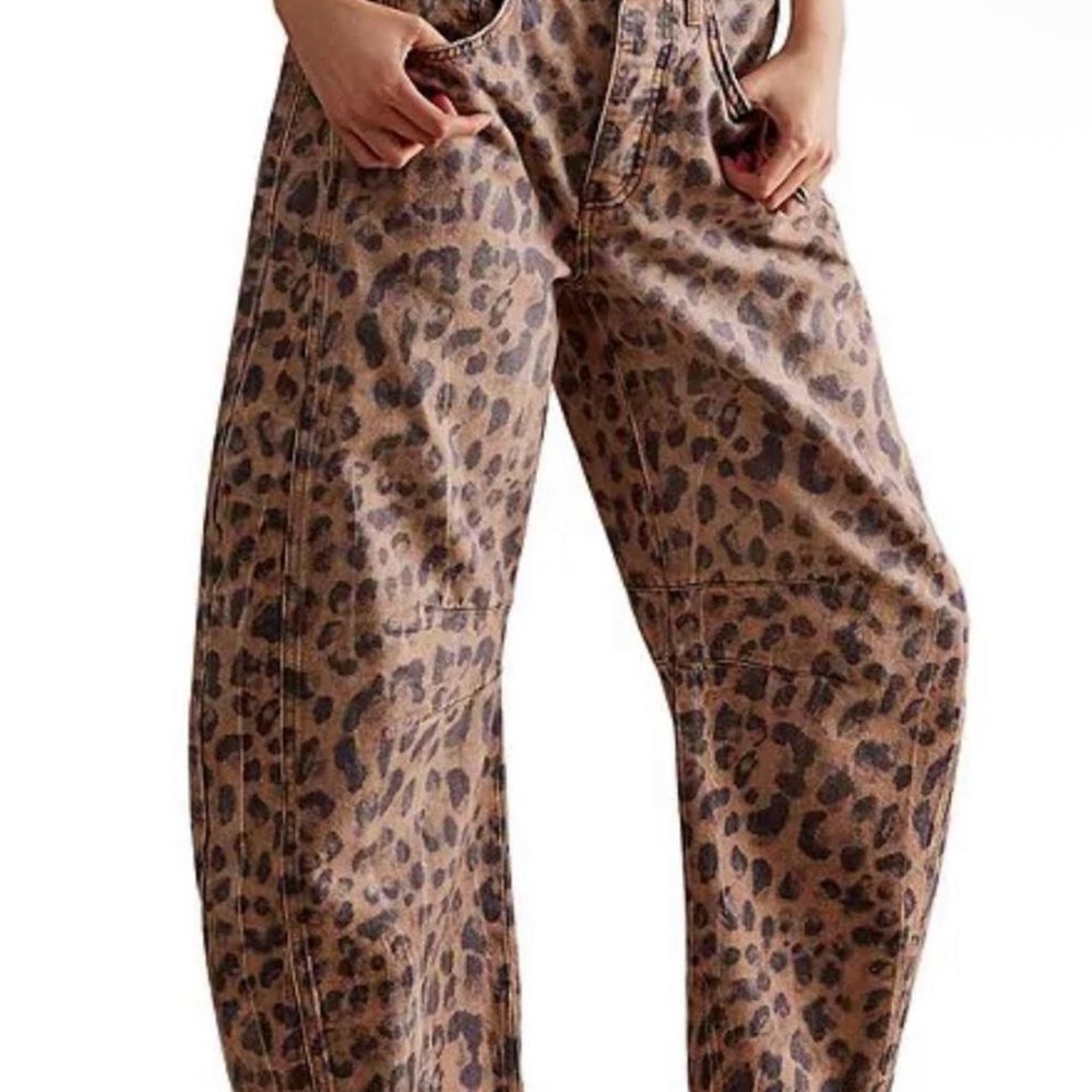 Free People Leopard Print Wide-Leg Jeans in Brown and Black